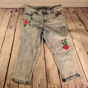 Justic Girls cropped embroidered jeans Size 14plus